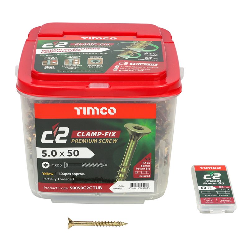 Timco C2 Clamp Screws 5.0 x 50mm TUB 600