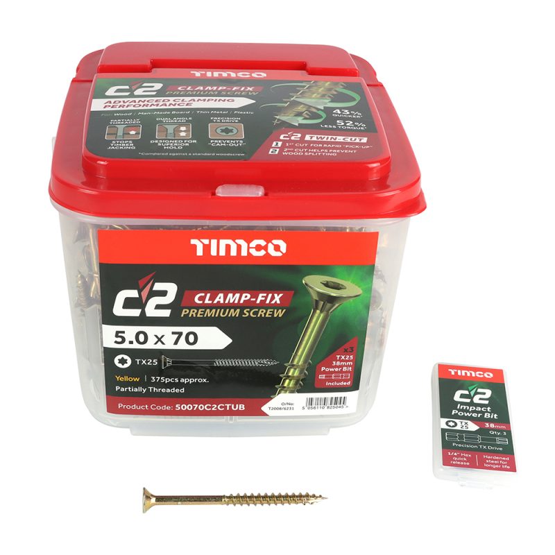 Timco C2 Clamp Screws 5.0 x 70mm TUB 375