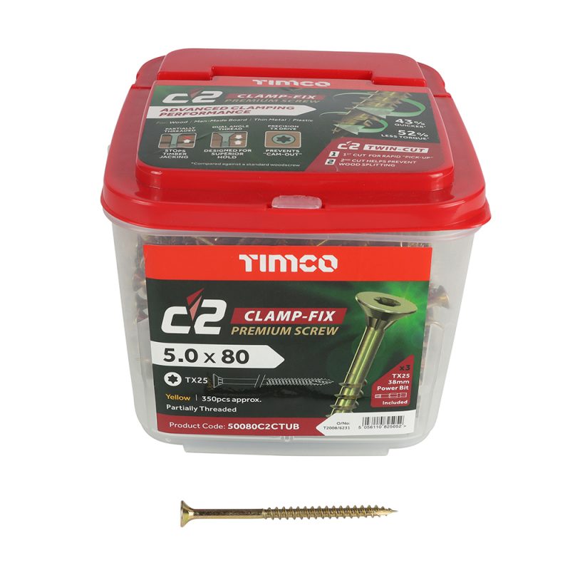 Timco C2 Clamp Screws 5.0 x 80mm TUB 350